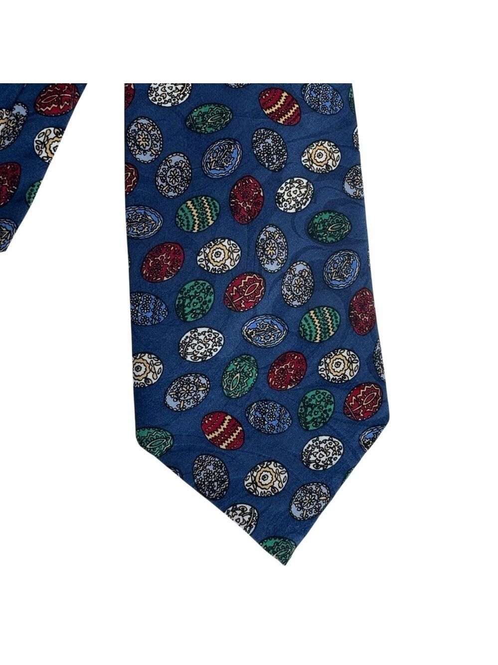 Vintage 100% Silk Tie Multicolour Oval Medallion Motif Easter Eggs Cricketeer